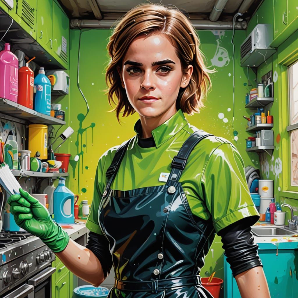 Android Emma Watson as Cheerful Cleaning Lady