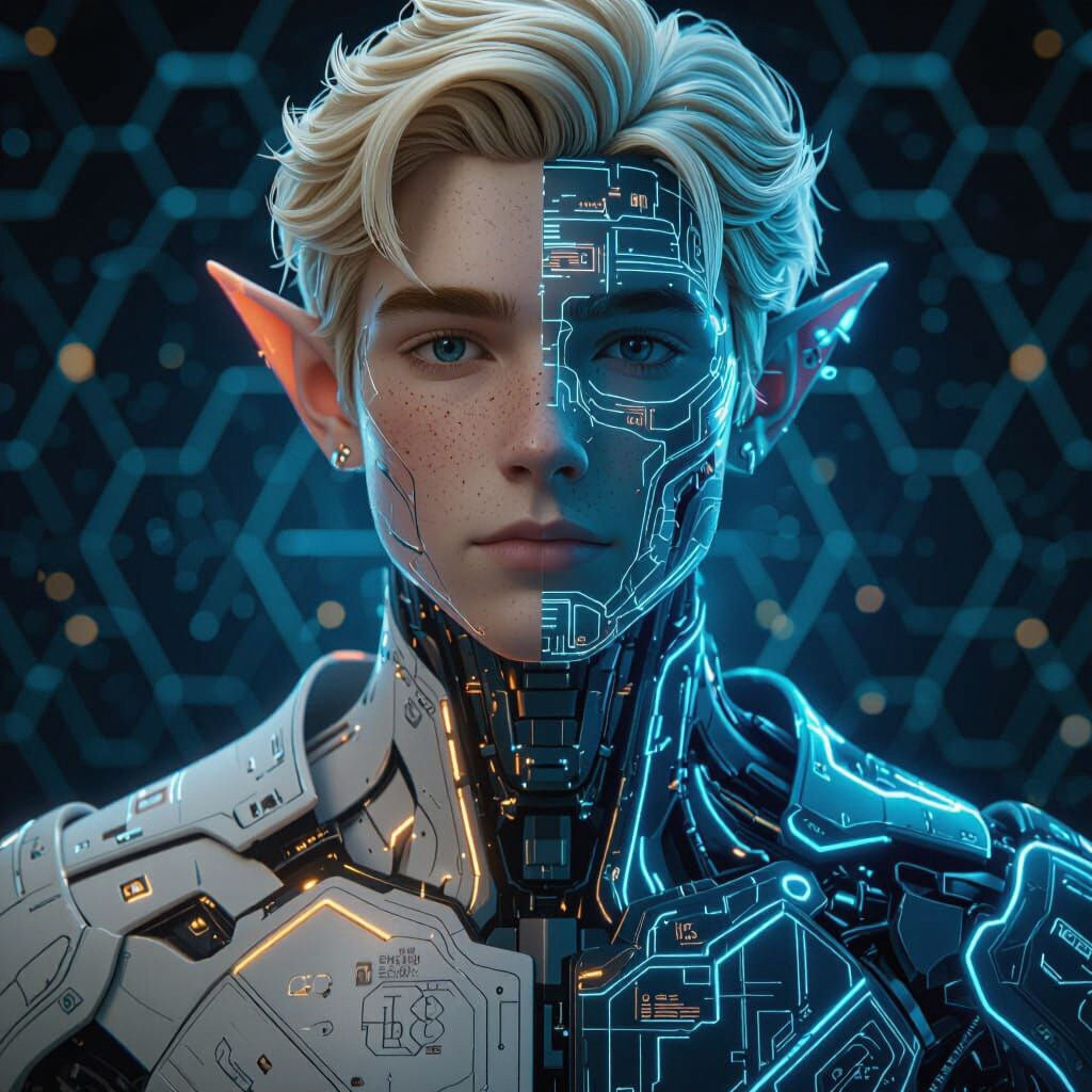 Sci-Fi Cyborg Elf Portrait in Cyberpunk Style