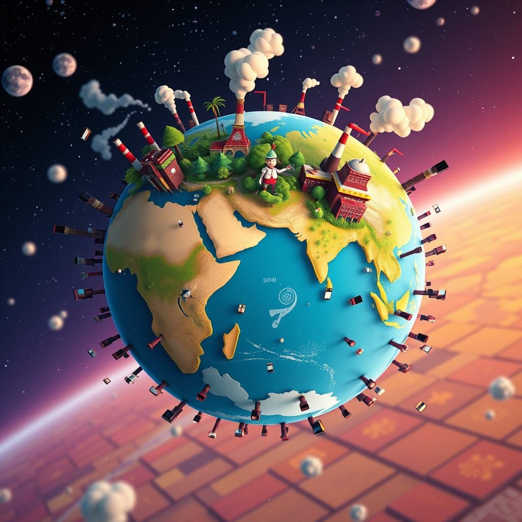 Cartoon Earth Globe in Space: Pixar Style