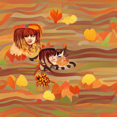 Cute Cat and Girl Enjoying Autumn