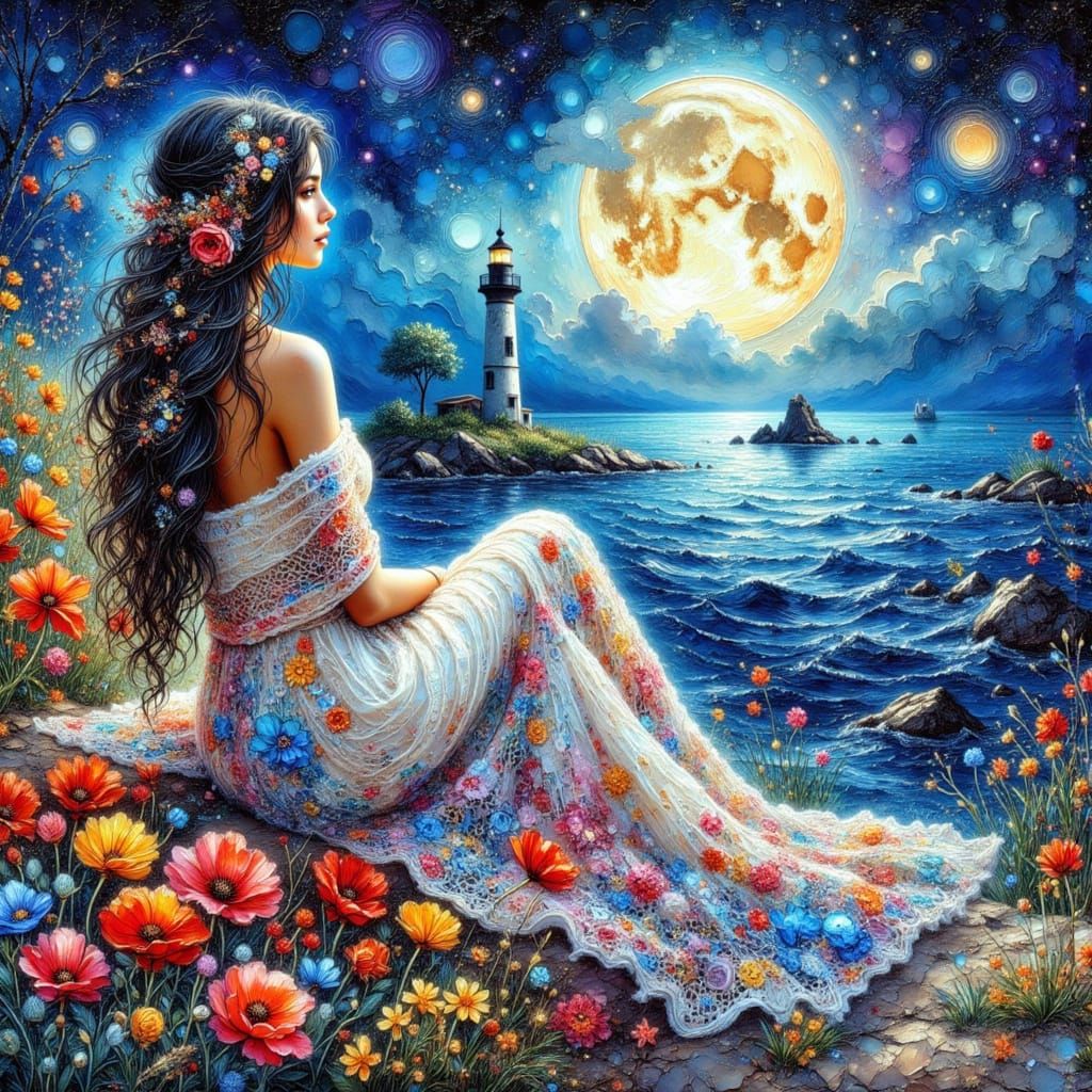 Woman on Bluff Overlooking Bioluminescent Sea