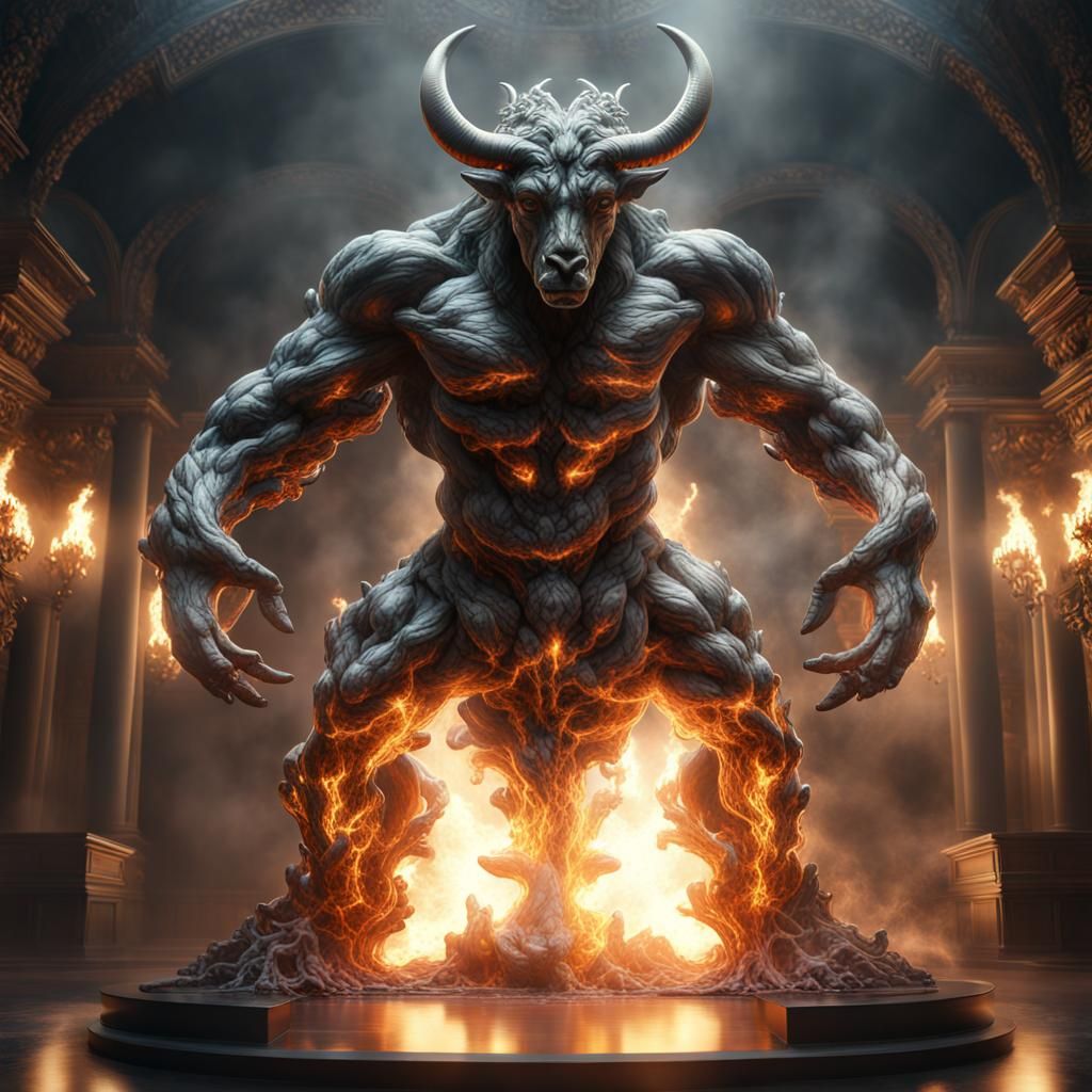 Exploding Minotaur Statue in Fractal Smoke