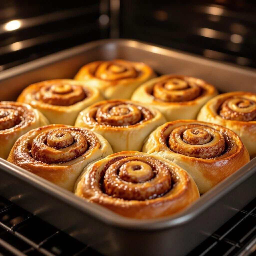 Warm Cinnamon Rolls Baking in a Cozy Oven