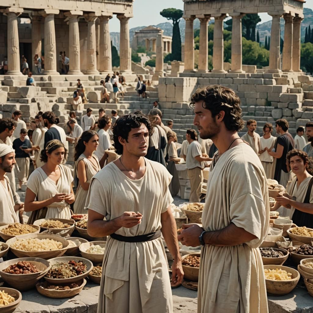 Ancient Greek Agora Scene with Young Men