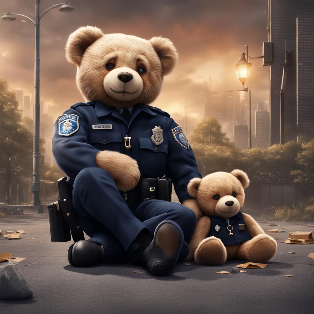 Teddy Bear Police Officer Comforts Girl