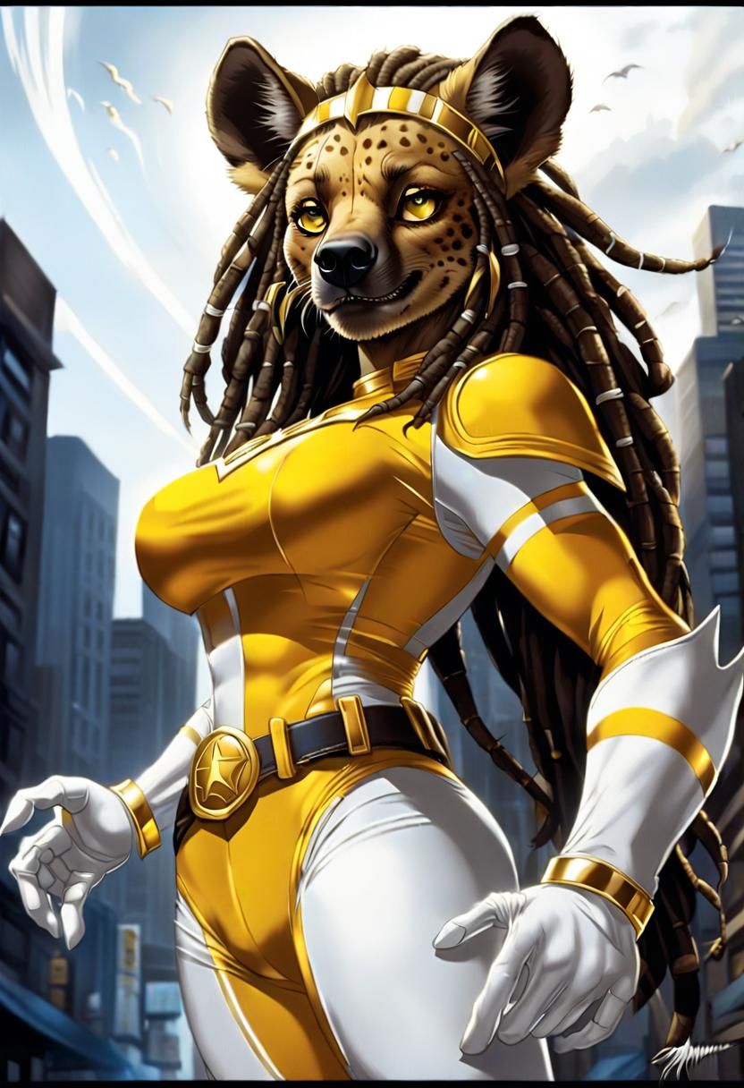 Gigantic Anthro Hyena Superheroine in Comic Book Art