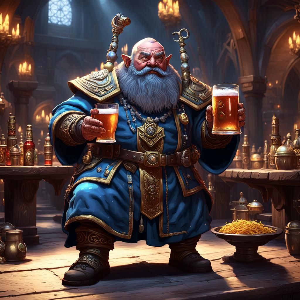 Brewmaster Guild Dwarf Warlock: Dark Fantasy Concept Art