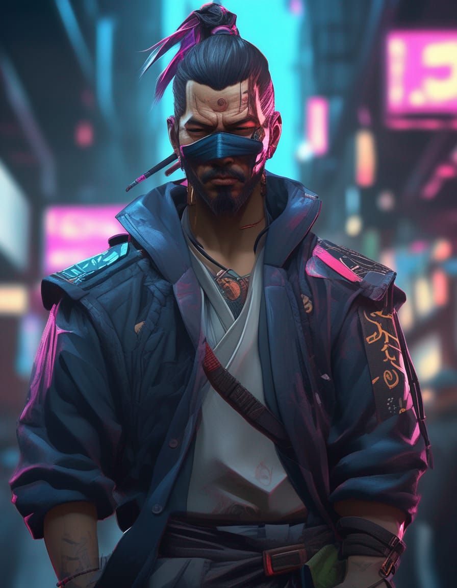 Cyberpunk Street Samurai Portrait in 8K Resolution