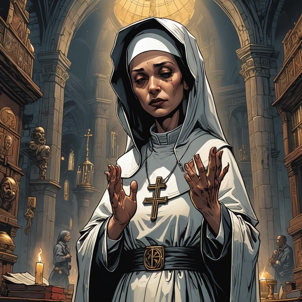 Gangster Nun Praying: Comic Book Art