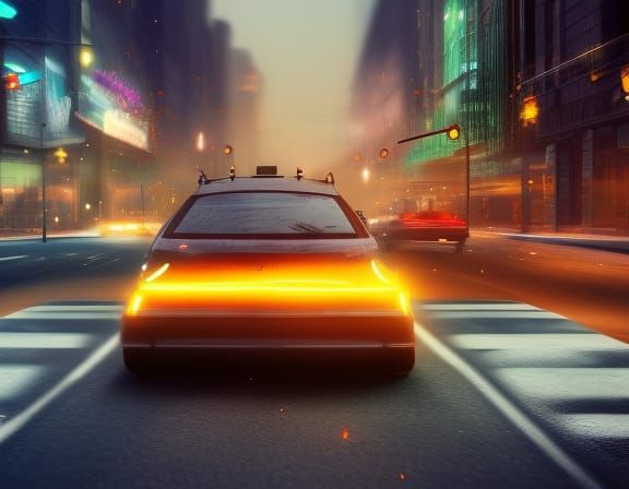 City Car at Night in Hyperrealistic Style