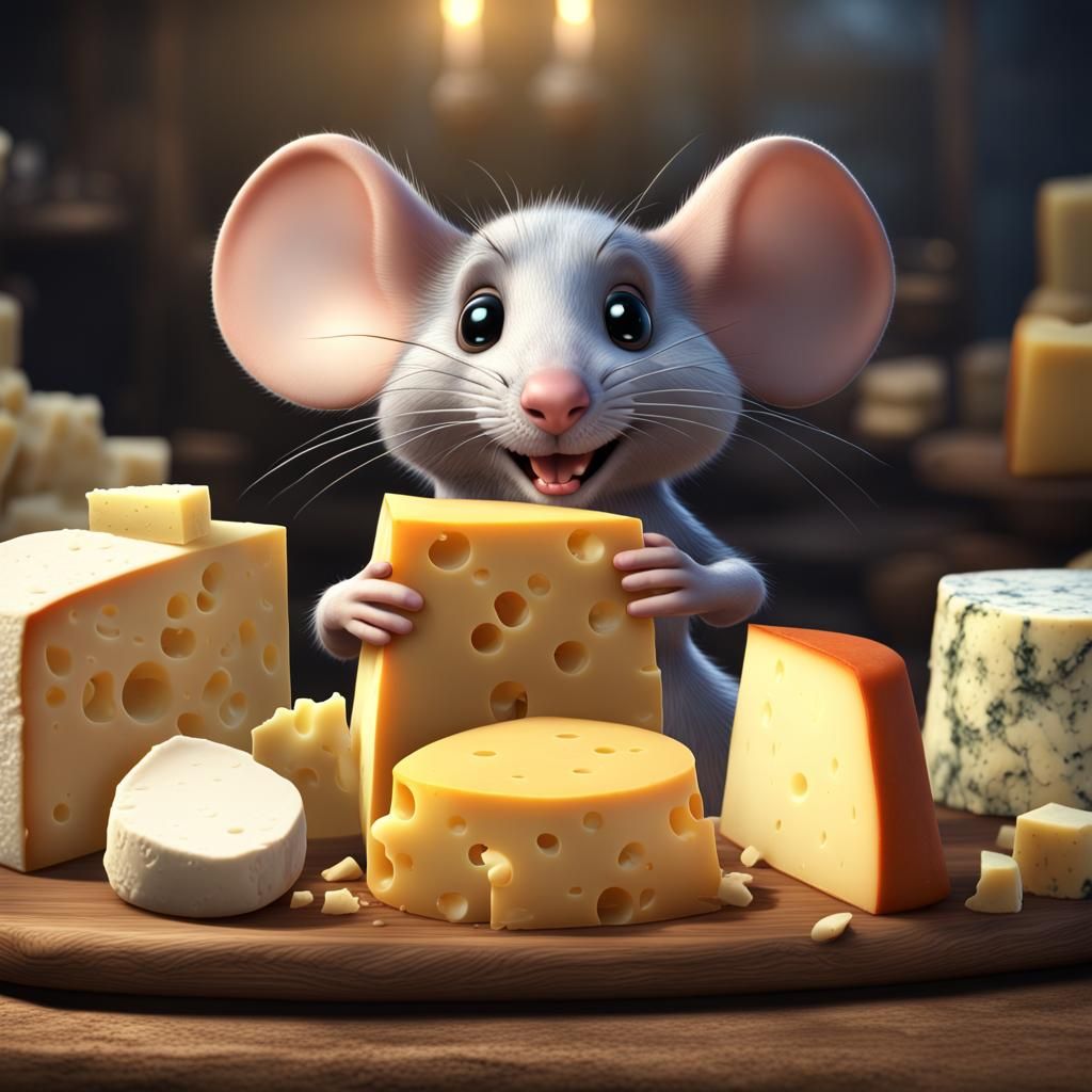 Cartoon Mouse Cheese Merchant in Detailed Matte Painting