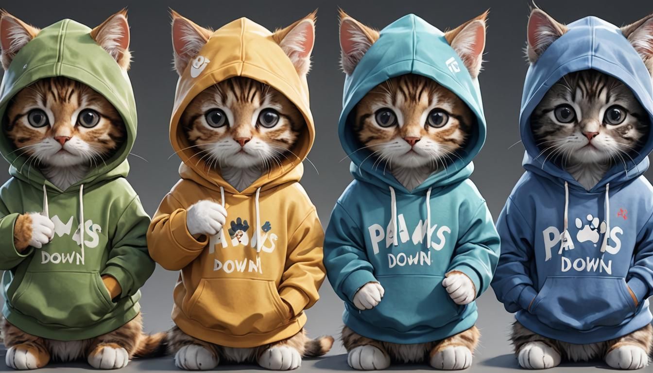 Anime Kittens in Hoodies with "Paws Down"