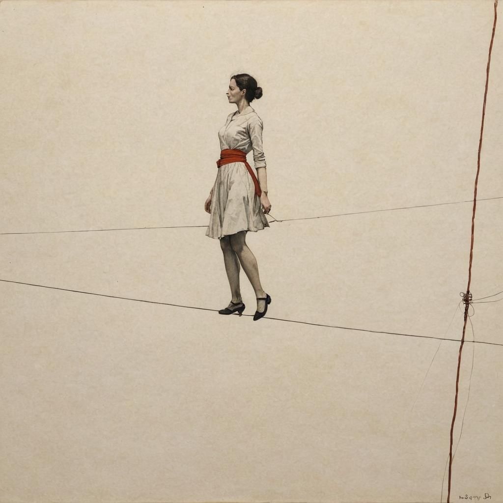 Elegant Tightrope Walker in a Refined Watercolor Style