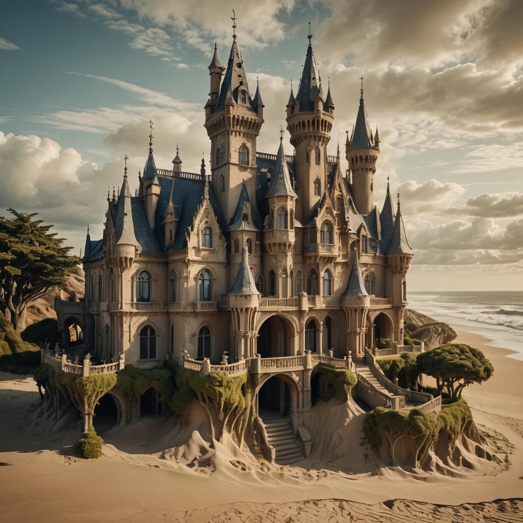 Surreal Gothic Sand Mansion on the Beach