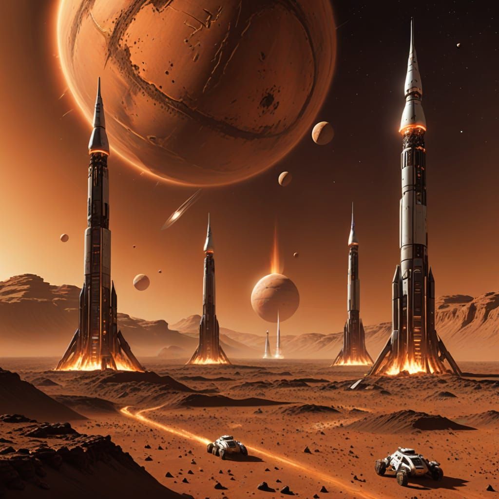 Colony Ships Descend to Mars in Fiery Pillars