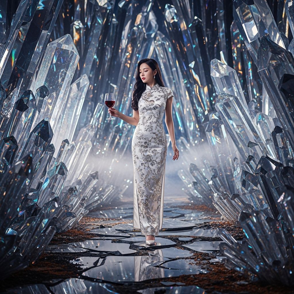 Ning Ning in Cheongsam Exiting Crystal Forest in 4K