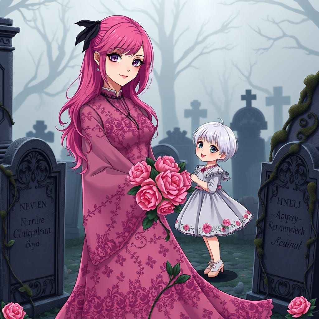 Motherly Love in Whimsical Gothic Style