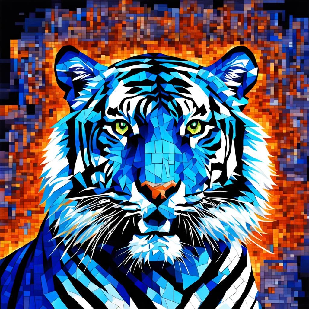 Burning Bright Tiger Mosaic Art