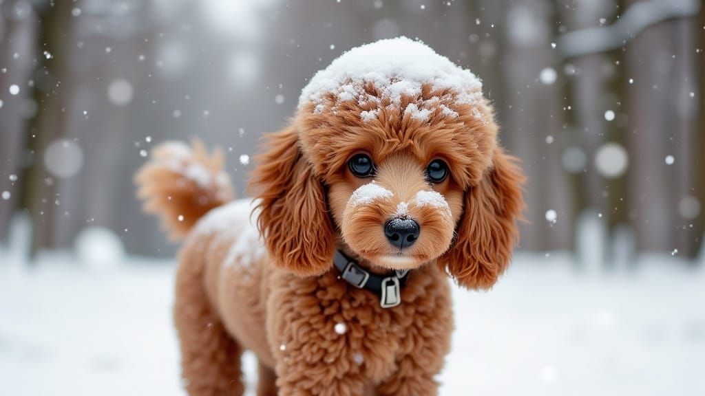 Cute Ginger Poodle in Winter Wonderland