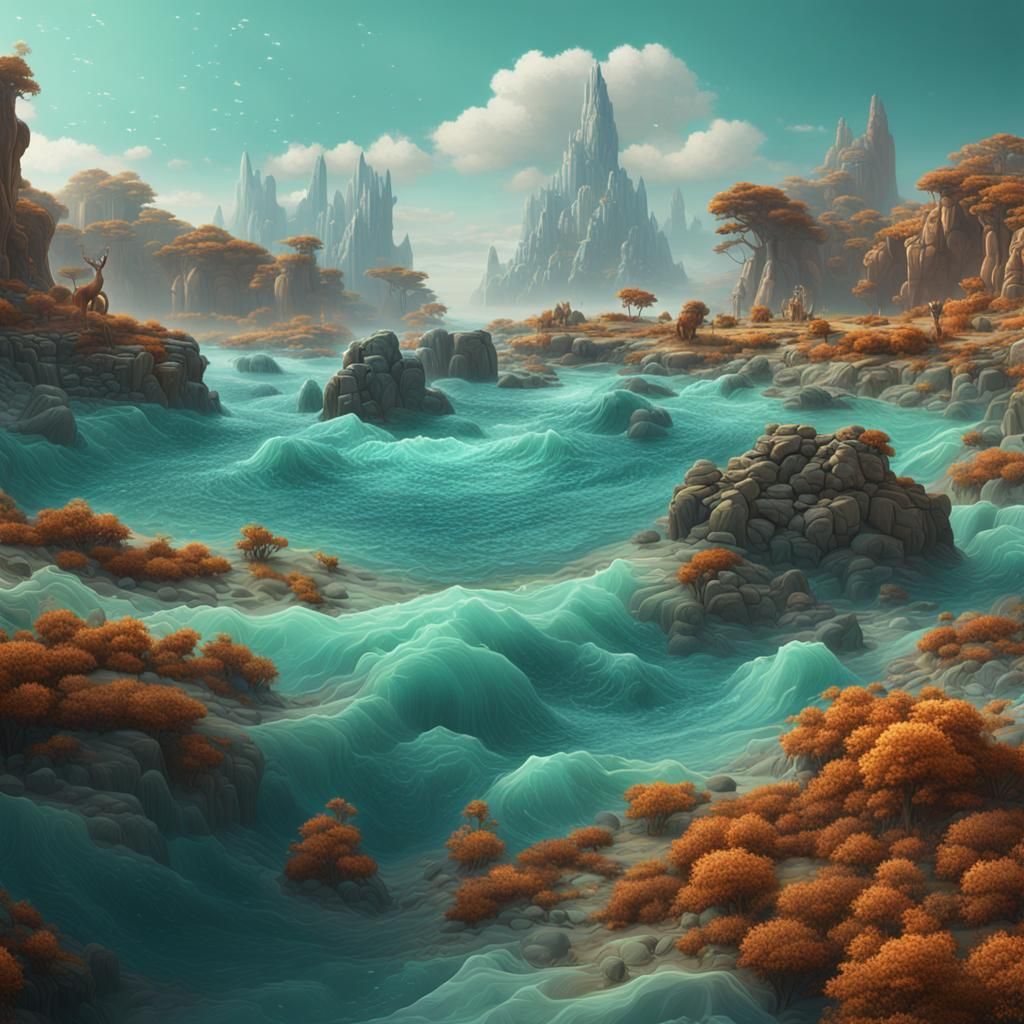 Fantastical Seafoam Vicuna in Detailed Matte Painting