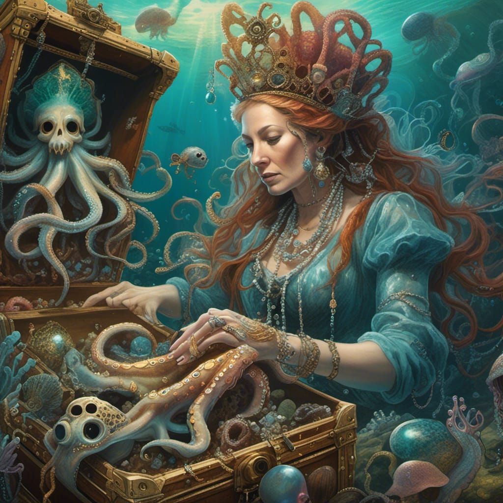 Surreal Octopus Queen Adorned with Pirate Jewels