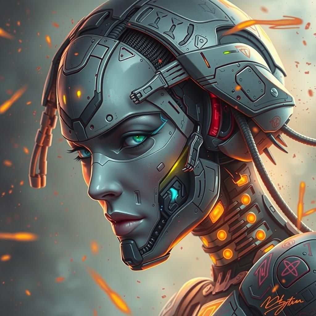 Female Borg Drone in Hyperrealistic Sci-Fi Battle