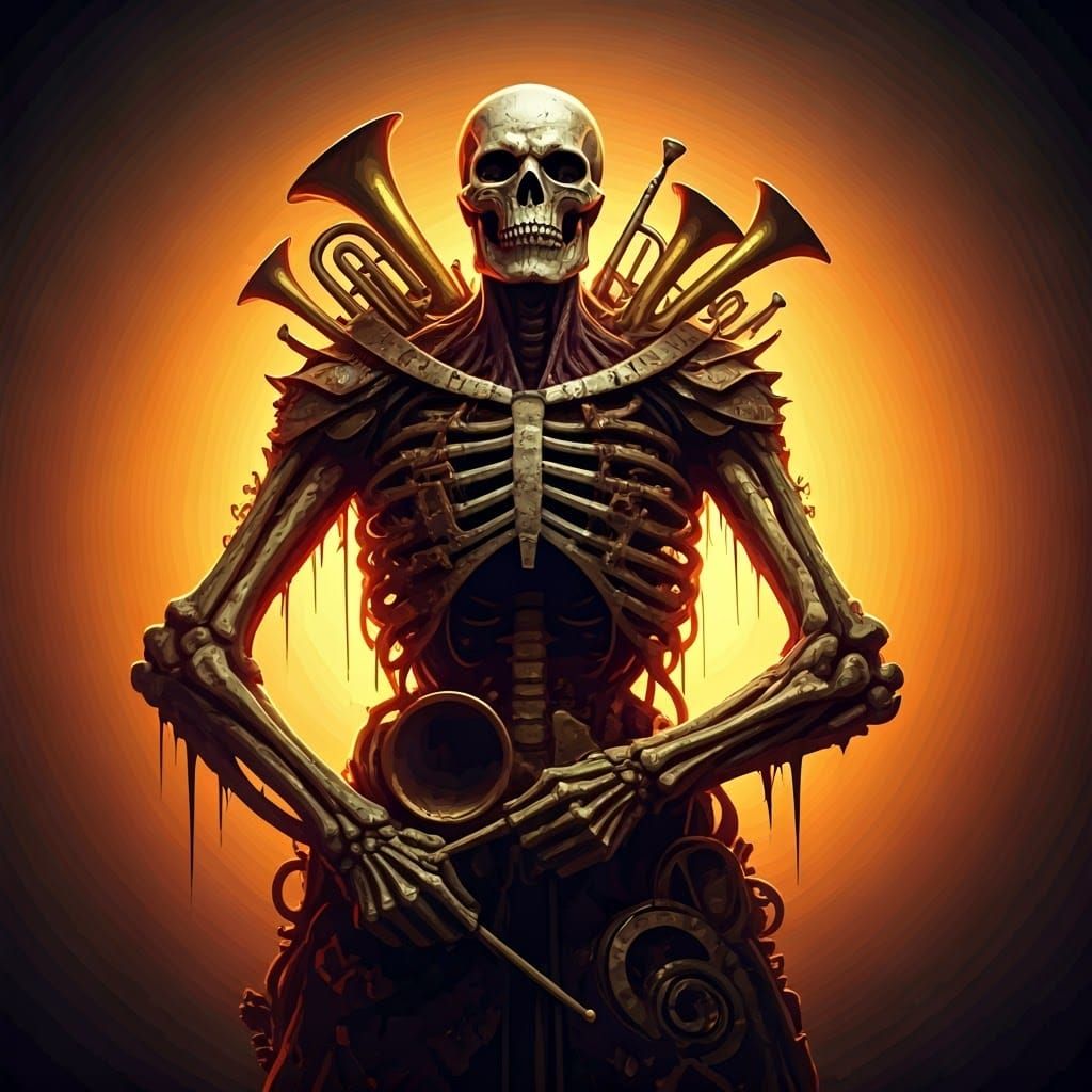 Macabre Fusion of Music and Bone in Vivid Colors