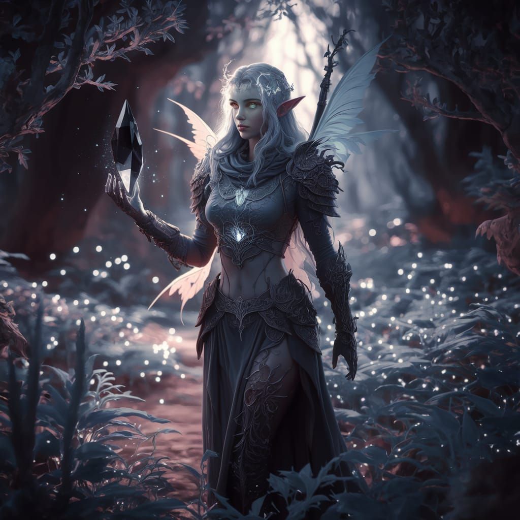 Fae Warrior in Bioluminescent Glade