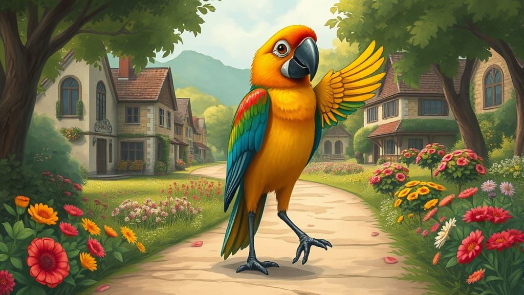 Vibrant Village Parrot with Whimsical Personality