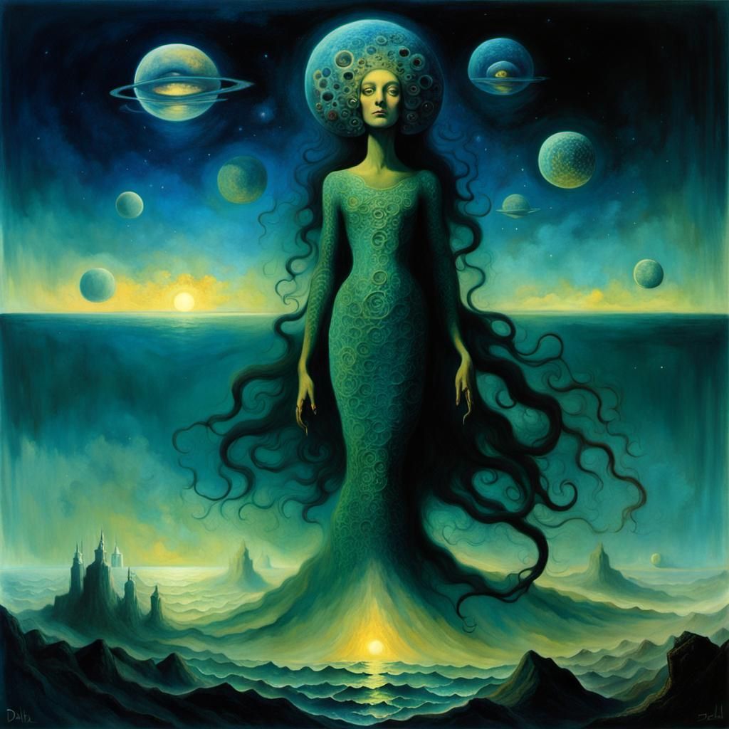 Space Mermaid Goddess in Surrealist Style