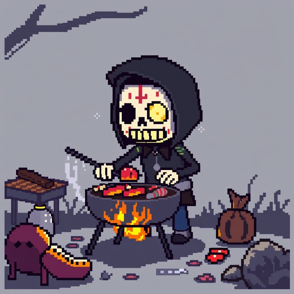 Pixel Art Sympathy Barbeque Scene