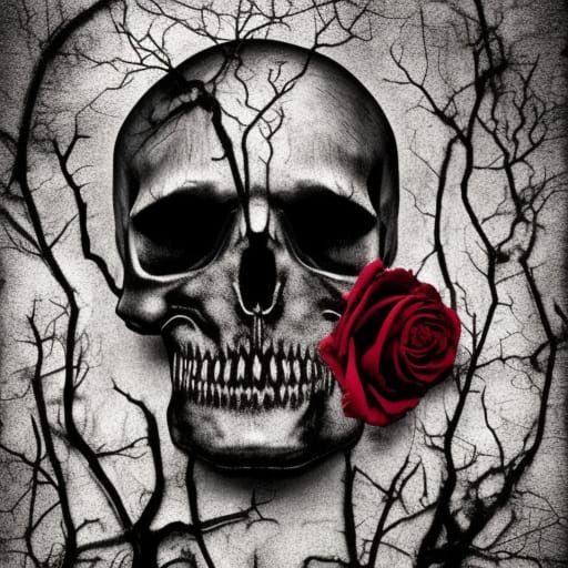Ominous Dark Fantasy: Skulls, Rose, and Decay