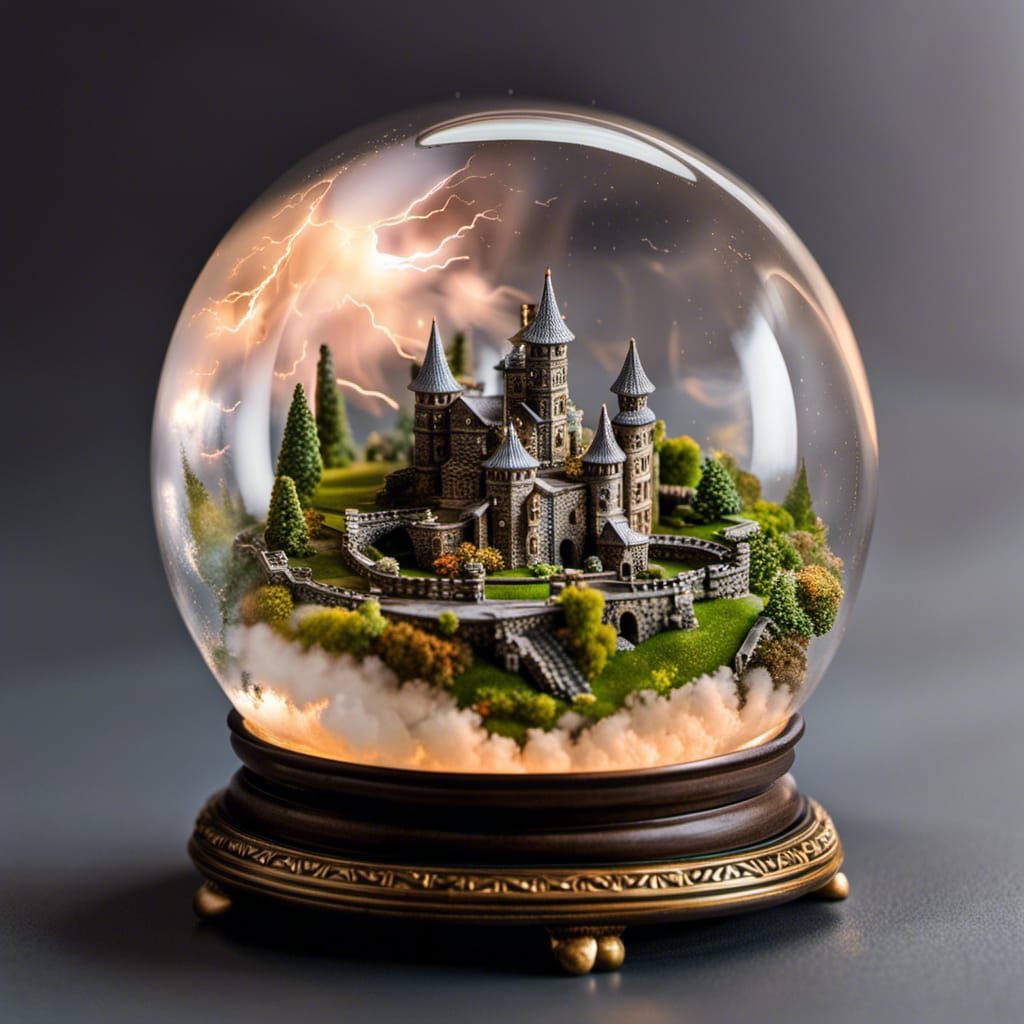 Miniature Stormy Castle in Glass Sphere