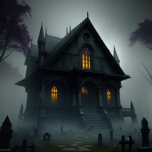 Haunted House in Mist, Dark Fantasy Concept Art