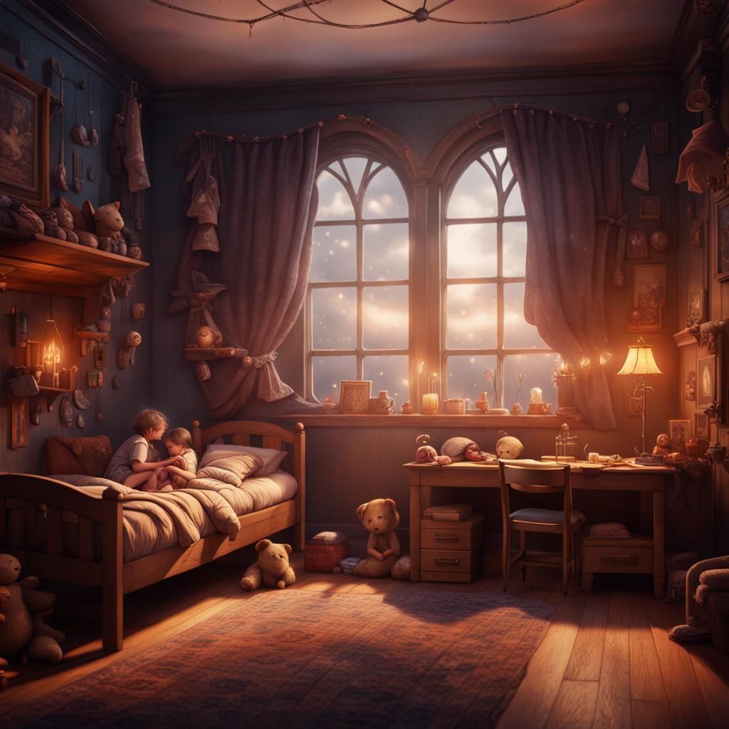Cosy Children's Room in Detailed Matte Painting Style