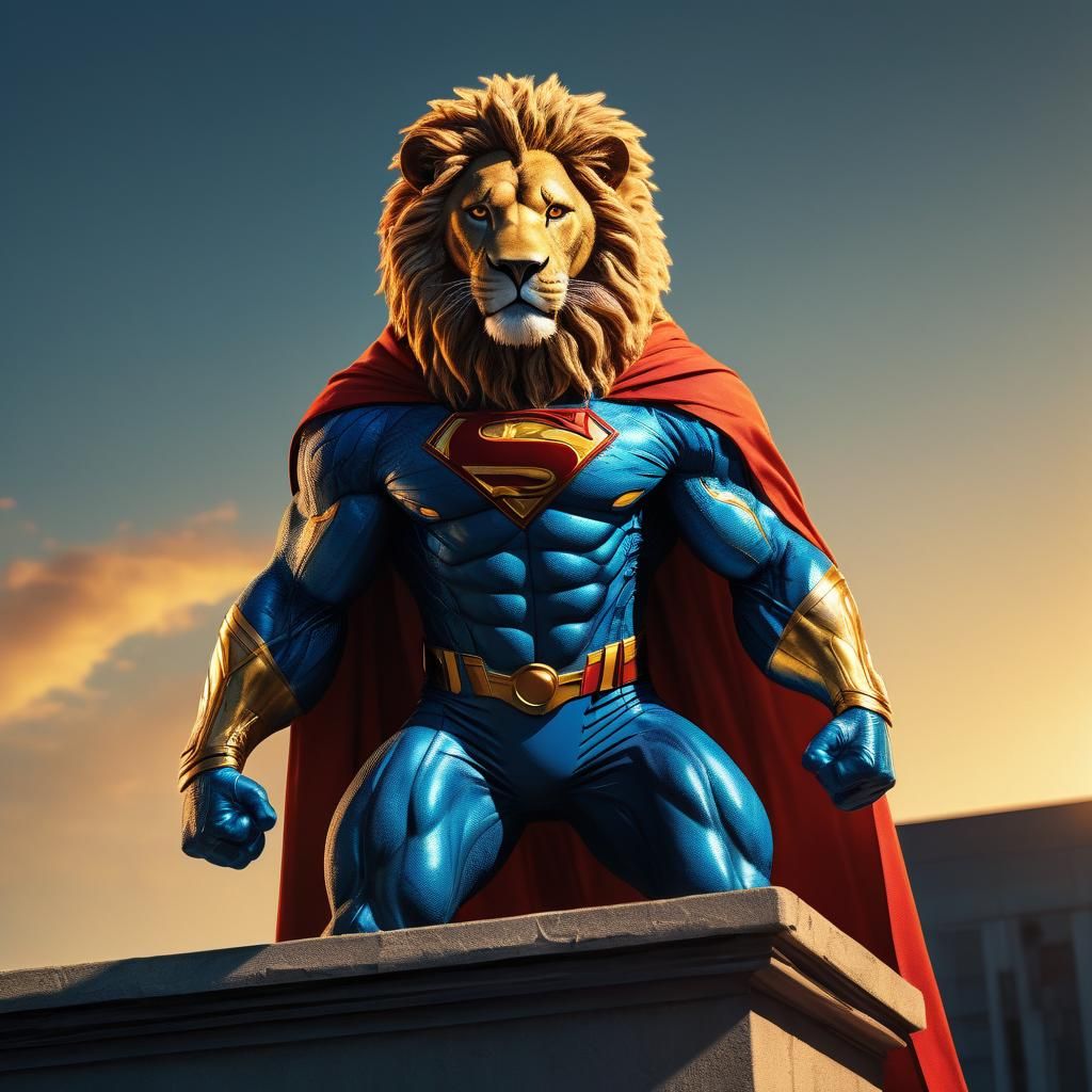 Lion Superhero in Comic Book Style
