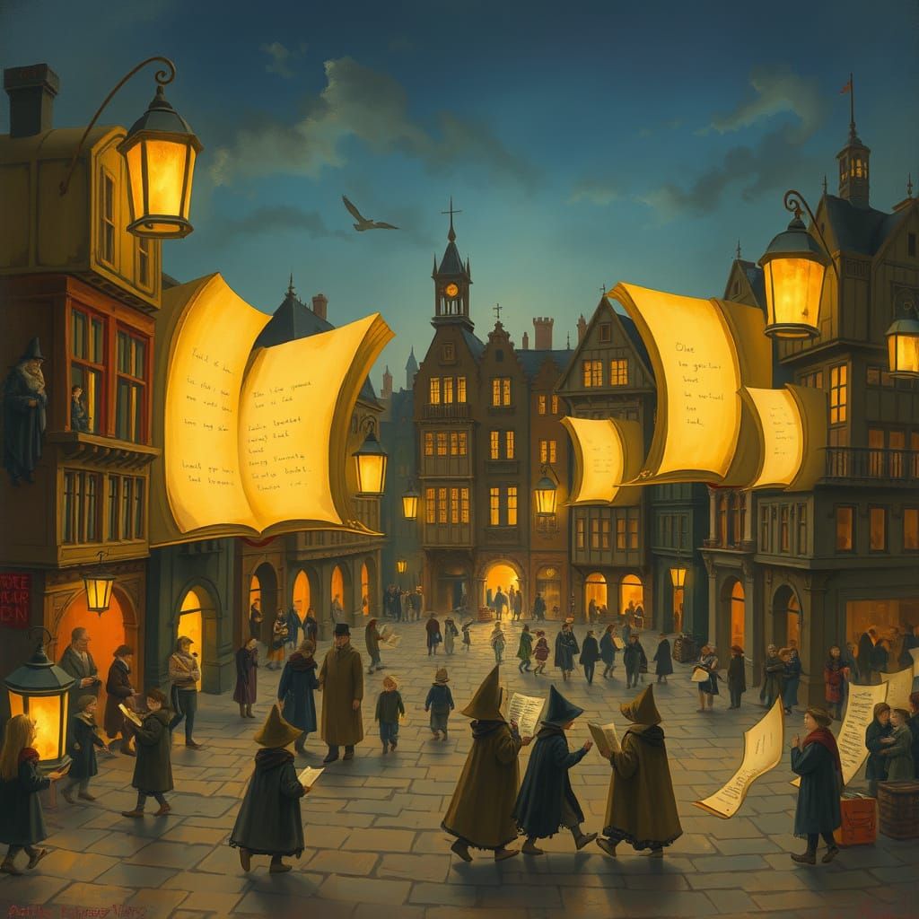 Enchanted City of Books at Twilight