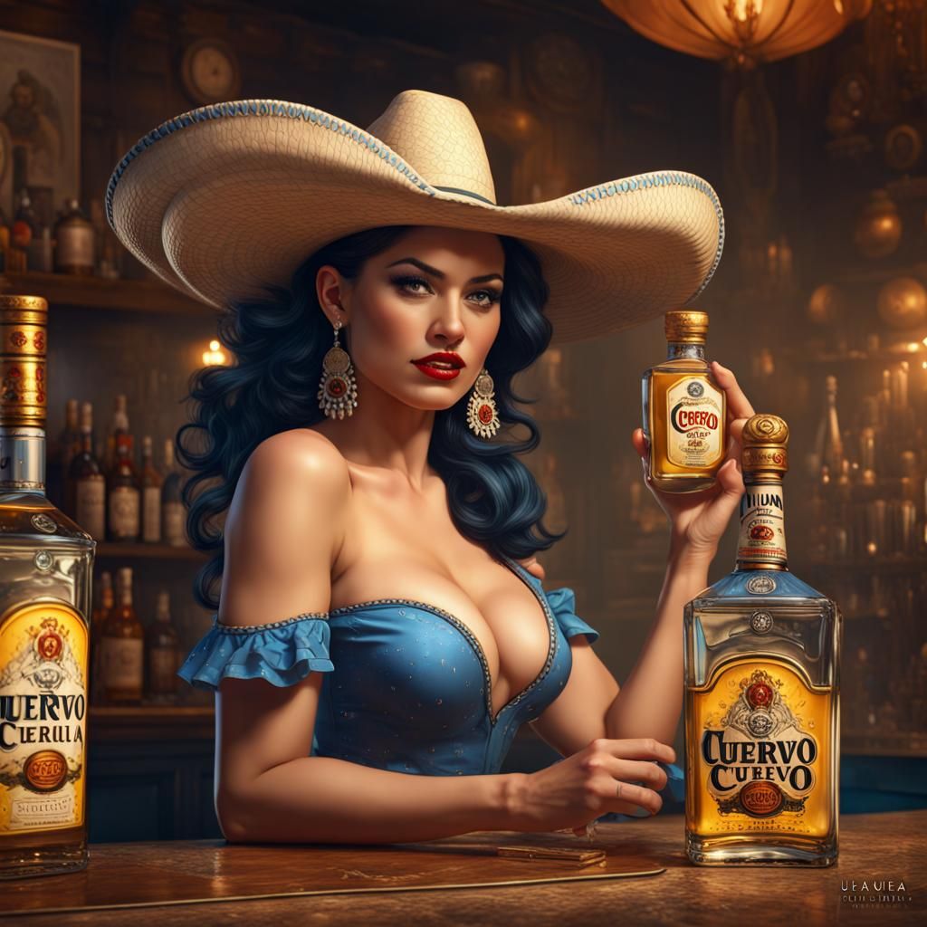 Hyperrealistic Tequila Pinup Girl in Detailed Matte Painting
