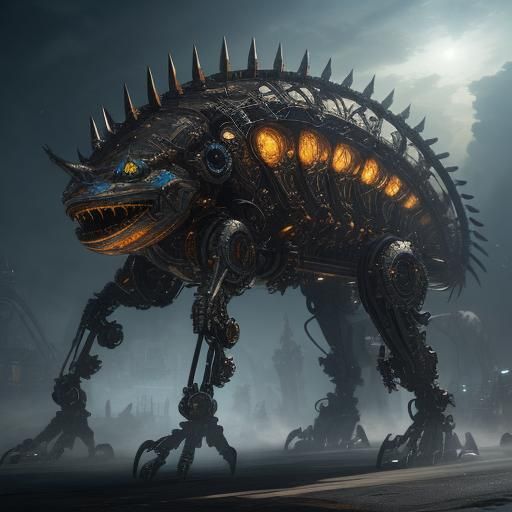 Steampunk Alien Fish in Faded Polaroid Photograph