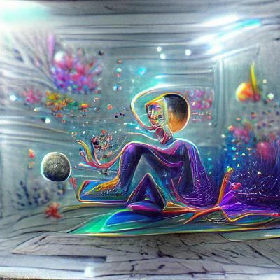 Cosmic Cartoon Illustration in Pablo Amaringo Style