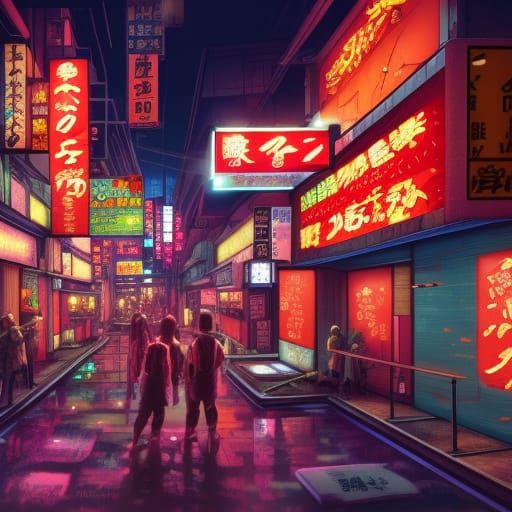 Cyberpunk Japanese Restaurant in Detailed Matte Painting