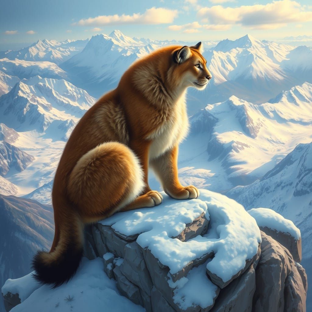 Majestic Mountain Lion in Snowy Alpine Landscape