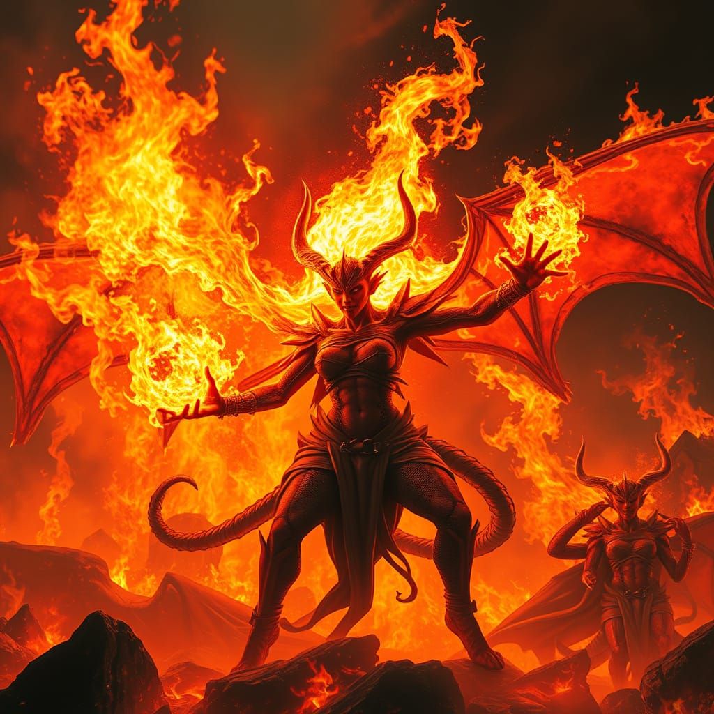 Fiery Hellish Demon in Blazing Inferno