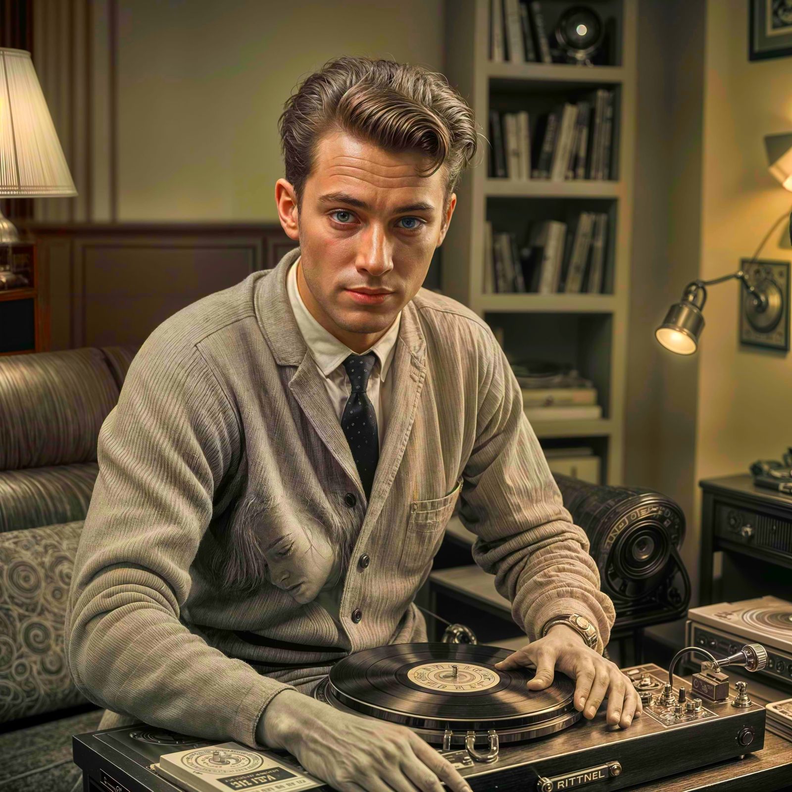 Vintage-Style Portrait of a Handsome Young Man in 1950s Engl...