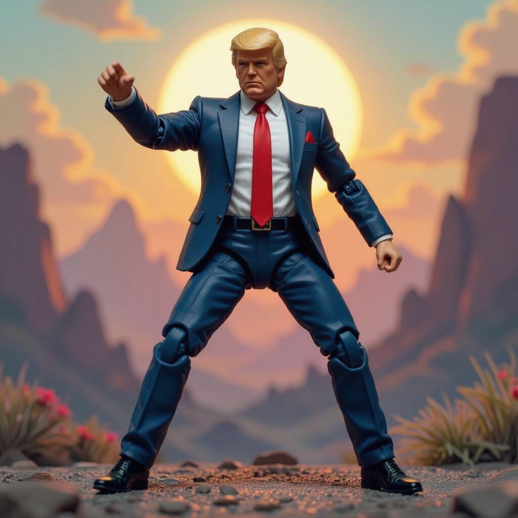 Donald Trump Action Figure in Fantastical Matte Painting