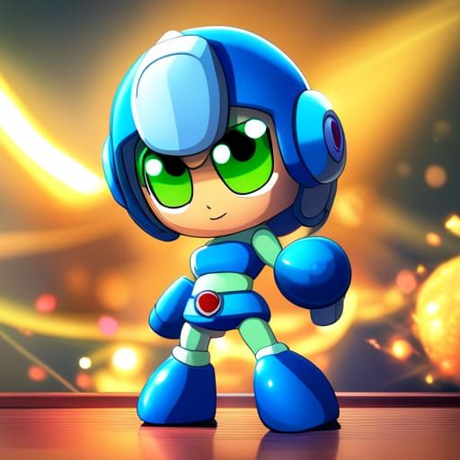 Megaman Plush Toy on Window with Galaxy Backdrop