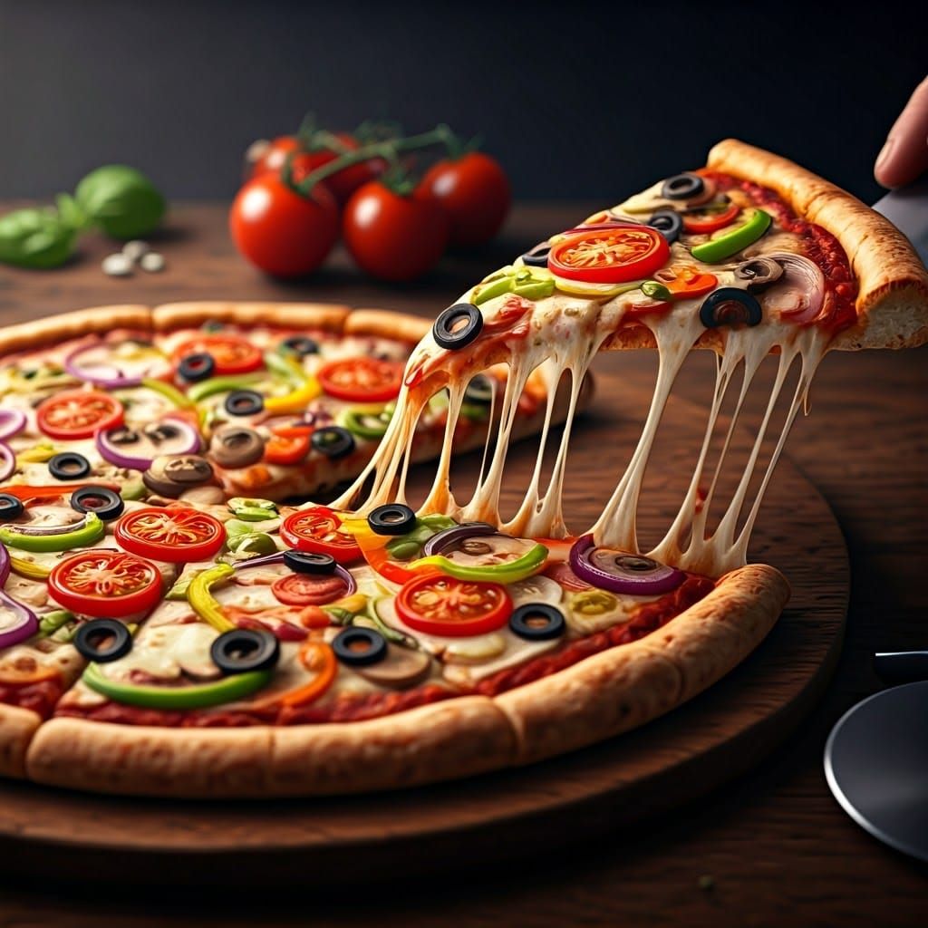 Delicious Freshly Baked Veggie Pizza with Stretchy Cheese