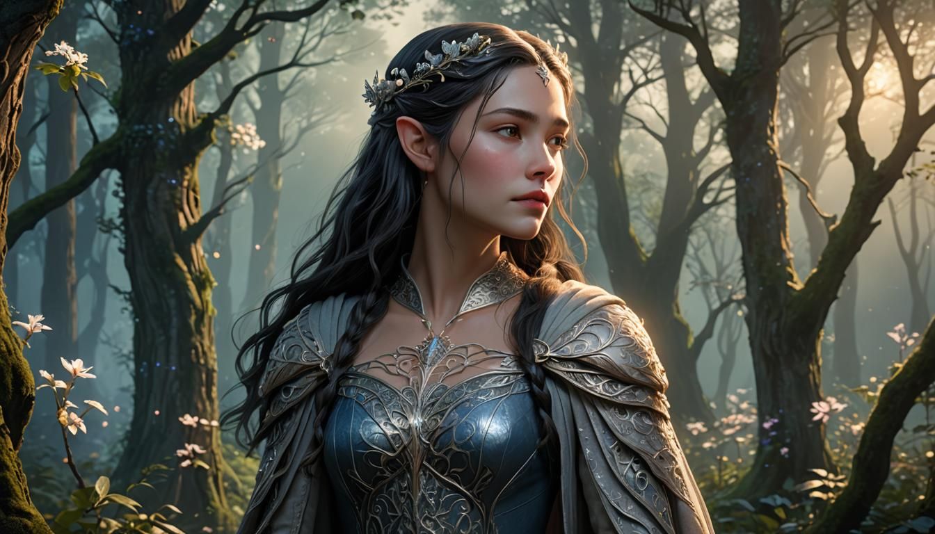 Arwen in Twilight Forest: Anime-Inspired 3D Art