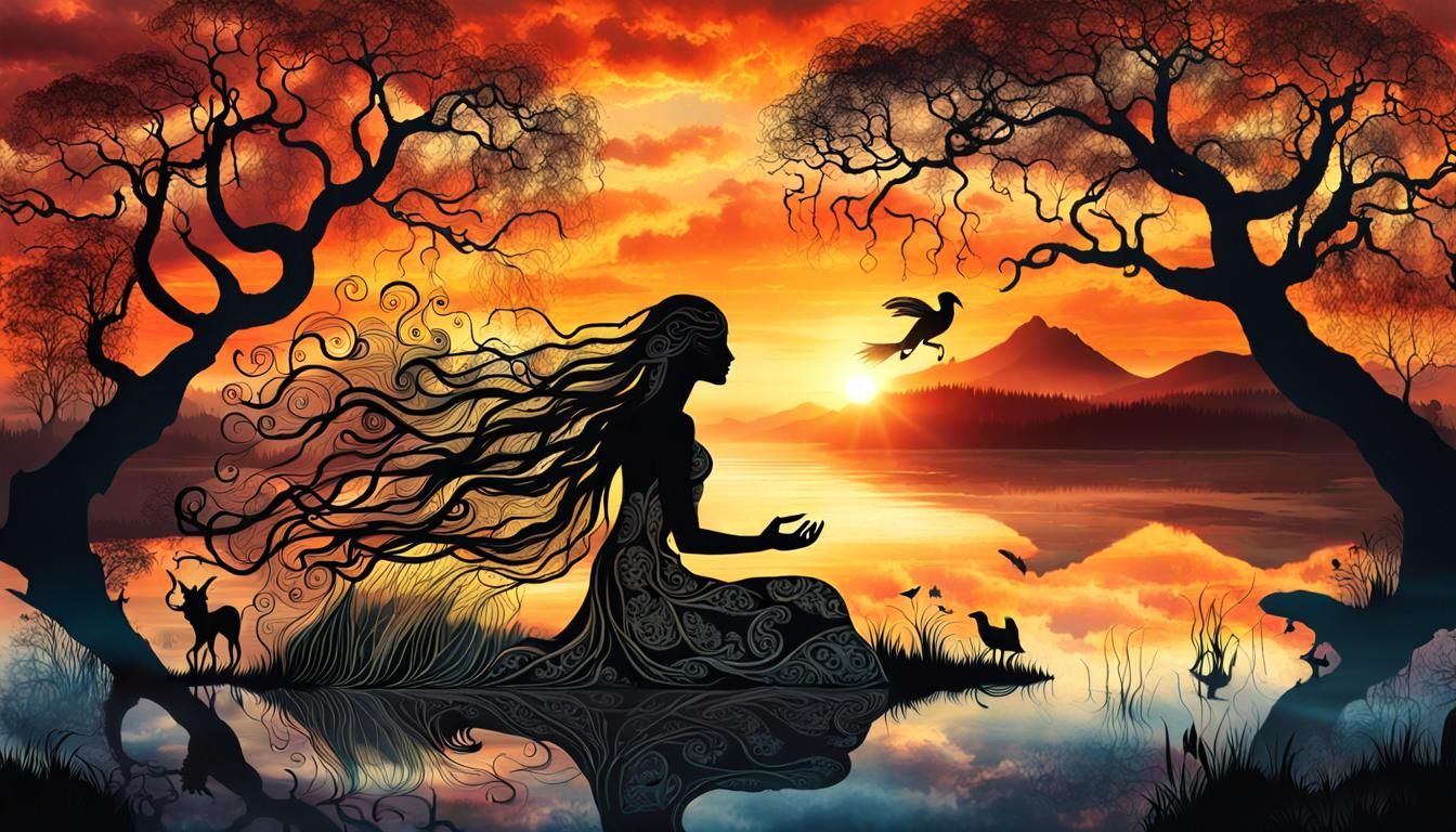 Mystical Creatures Collage at Sunset