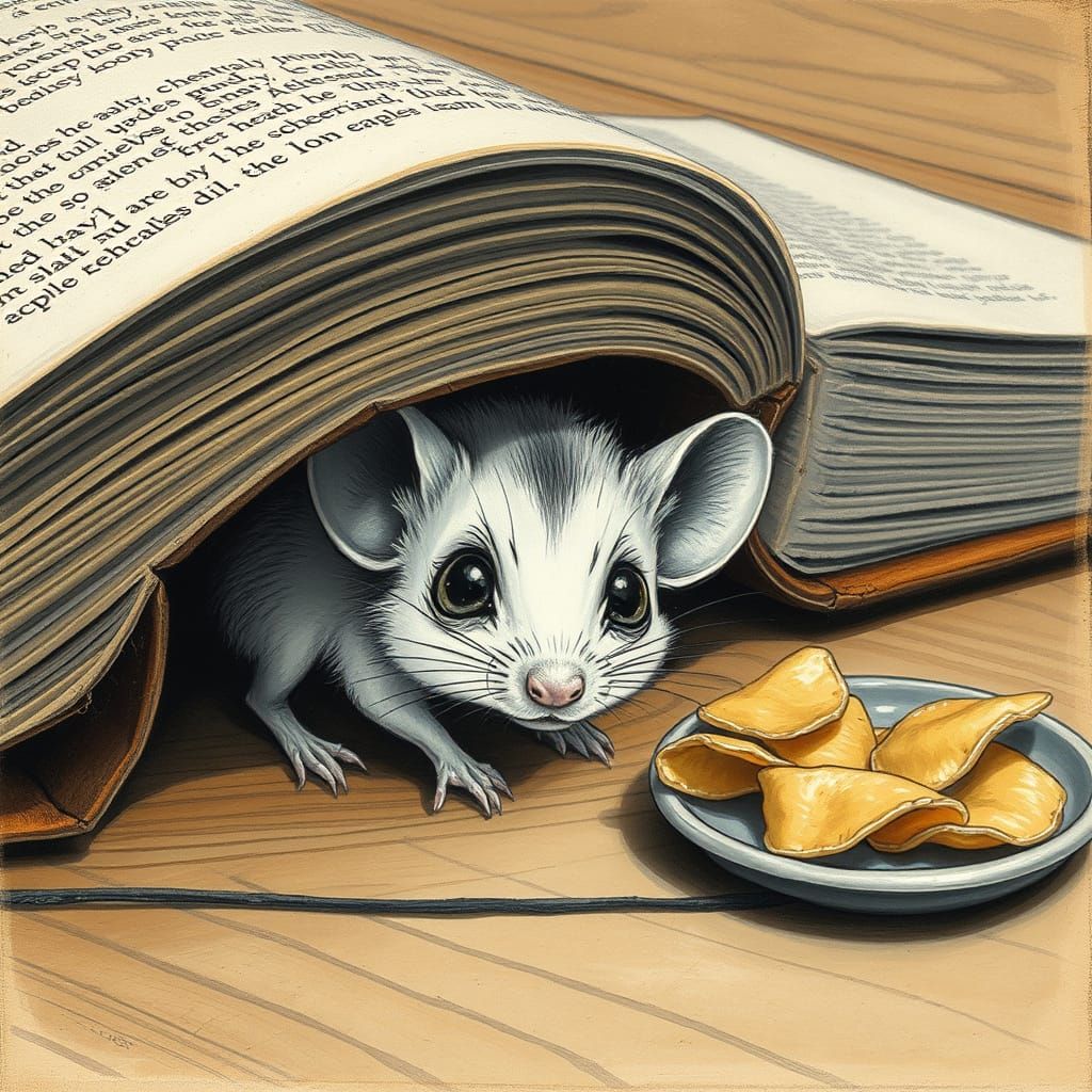Timid Mouse Hiding in Charcoal Drawing Style